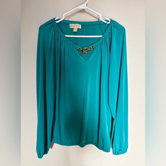 Michael Kors Sweaters - Michael Kors Turquoise Blouse with Gold Detail